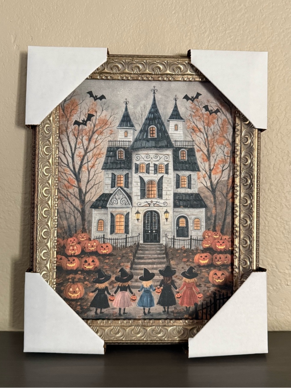 Halloween Haunted House Wall Art - Orange & Black 11x14